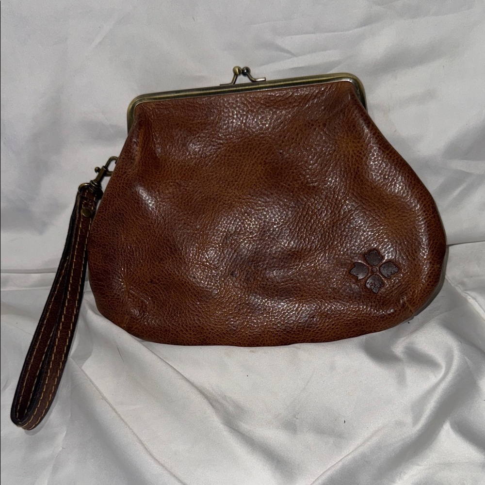 Lucky Brand Brown Leather Wristlet with Floral Detail